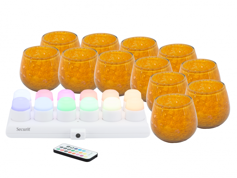 Securit LUNA orange glasstager med farvede LED lys, 12 stk