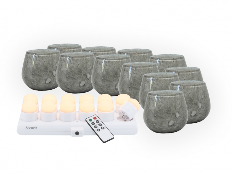 Securit LUNA grå glasstager med hvidt LED lys, 12 stk