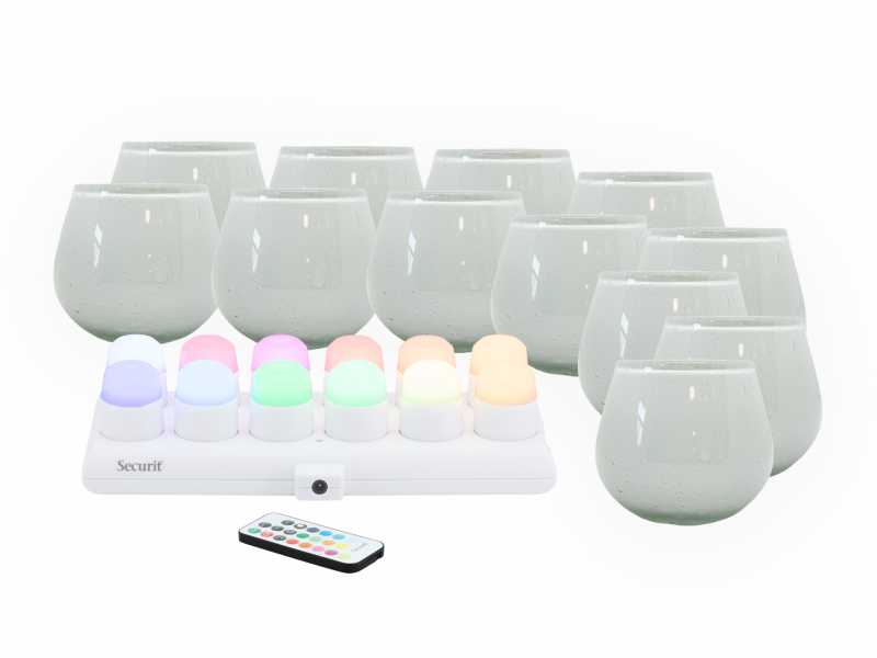 Securit LUNA hvide glasstager med farvede LED lys, 12 stk