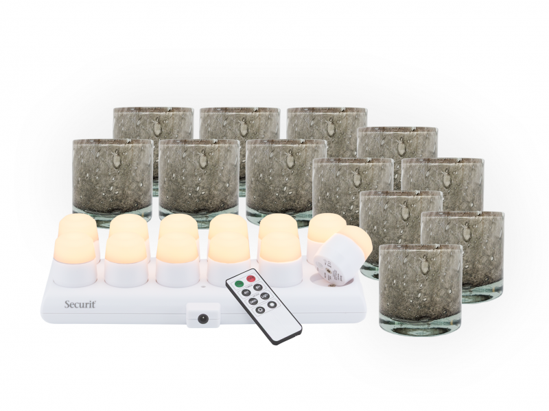 Securit MANI gr&aring; glasstager med hvidt LED lys, 12 stk