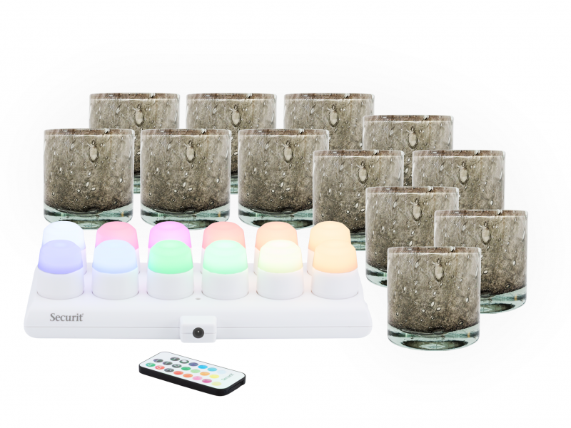 Securit MANI gr&aring; glasstager med farvede LED lys, 12 stk