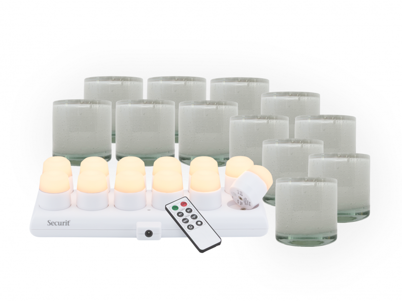 Securit MANI hvide glasstager med hvidt LED lys, 12 stk