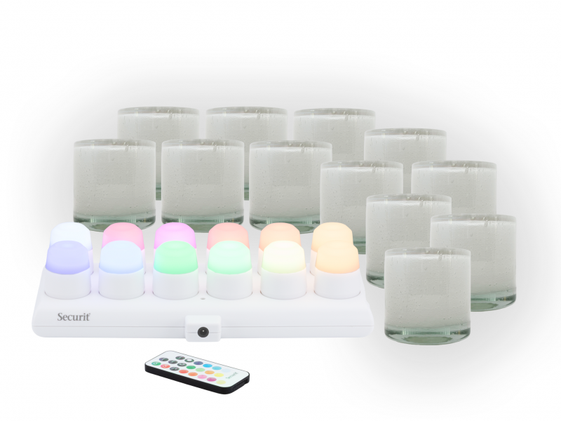 Securit MANI hvide glasstager med farvede LED lys, 12 stk