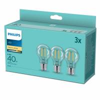 Philips LED classic 40W/4,3W A60 E27 WW pære, 3stk pakke