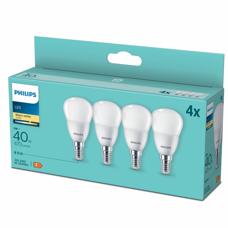 Philips LED 40W P45 E14 WW FR ND pære, 4 stk pakning