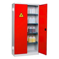 Kemikalieskab SMV med 4 hylder 1990x1000x435mm, r&oslash;de d&oslash;re