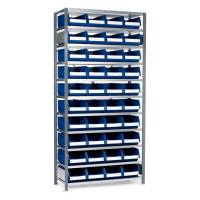 Lagerreol V06 til sm&aring;dele nr.1 inkl. 40 plastkasser, dybde 300mm