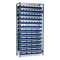 Lagerreol V06 til sm&aring;dele nr.3 inkl. 76 plastkasser, dybde 300mm