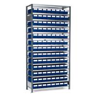 Lagerreol V06 til sm&aring;dele nr.4 inkl. 104 plastkasser, dybde 300mm