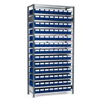 Lagerreol V06 til sm&aring;dele nr.4 inkl. 104 plastkasser, dybde 500mm