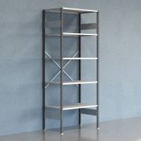 Lagerreol V06 startfag med &aring;ben gavl 2500x1000x600mm galvaniseret