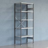 Lagerreol V06 startfag med &aring;ben gavl 2500x1000x600mm galvaniseret