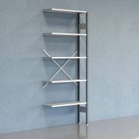 Lagerreol V06 udvidelsesfag med &aring;ben gavl 2500x1000x300mm galvaniseret