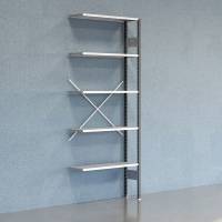 Lagerreol V06 udvidelsesfag med &aring;ben gavl 2500x1000x300mm galvaniseret