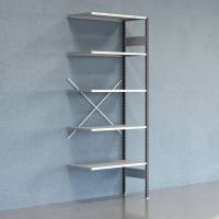 Lagerreol V06 udvidelsesfag med åben gavl 2500x1000x500mm galvaniseret