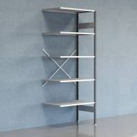 Lagerreol V06 udvidelsesfag med &aring;ben gavl 2500x1000x600mm galvaniseret