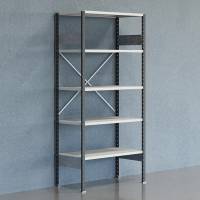 Lagerreol V06 startfag med åben gavl 2100x1000x500mm lakeret