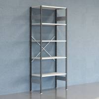 Lagerreol V06 startfag med &aring;ben gavl 2500x1000x500mm lakeret