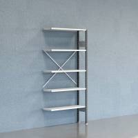 Lagerreol V06 udvidelsesfag med &aring;ben gavl 2100x1000x300mm lakeret