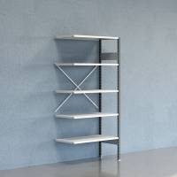 Lagerreol V06 udvidelsesfag med &aring;ben gavl 2100x1000x500mm lakeret