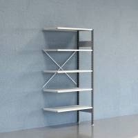 Lagerreol V06 udvidelsesfag med &aring;ben gavl 2100x1000x500mm lakeret