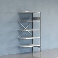 Lagerreol V06 udvidelsesfag med &aring;ben gavl 2100x1000x600mm lakeret