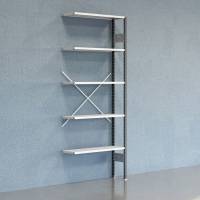 Lagerreol V06 udvidelsesfag med &aring;ben gavl 2500x1000x300mm lakeret