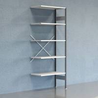 Lagerreol V06 udvidelsesfag med &aring;ben gavl 2500x1000x500mm lakeret