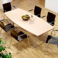 Consensus konferencebord b&aring;dformet 200x90cm med birk bordplade