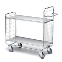 Rullevogn med 2 hylder 1120x460x1380mm, s&oslash;lv med gr&aring; hjul