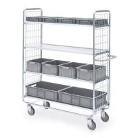 Rullevogn med 4 hylder 1585x460x1380mm, s&oslash;lv med gr&aring; hjul