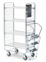 Plukkevogn med 4 hylder og stige 1585x460x1020mm 200kg