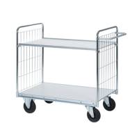 Rullevogn med 2 hylder 1030x650x1790mm, s&oslash;lv med sorte hjul