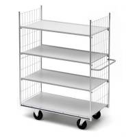 Rullevogn med 4 hylder 1690x650x990mm, s&oslash;lv med sorte hjul