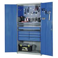 V&aelig;rkstedsskab IWE 2000 Komplet i helsvejst st&aring;l, gr&aring;/bl&aring;