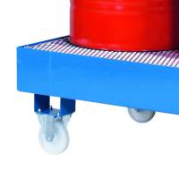Hjuls&aelig;t til spildbakker med to faste og to drejelige nylonhjul