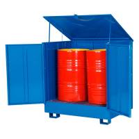 Spildbakke med afl&aring;seligt skab til to st&aring;ende t&oslash;nder, bl&aring;