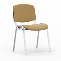 Iso konferencestol i gylden tekstil med alugr&aring; stoleben