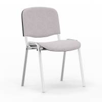 Iso konferencestol i lys gr&aring;t tekstil med alugr&aring; stoleben