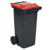 Affaldsbeholder HDPE 120 liter gr&aring; med r&oslash;dt l&aring;g