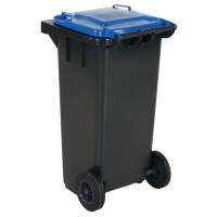 Affaldsbeholder HDPE 120 liter gr&aring; med bl&aring;t l&aring;g