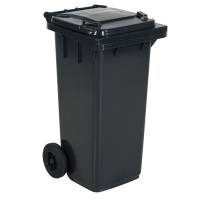 Affaldsbeholder HDPE 120 liter gr&aring; med gr&aring;t l&aring;g