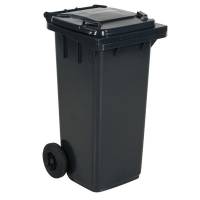 Affaldsbeholder HDPE 120 liter gr&aring; med gr&aring;t l&aring;g