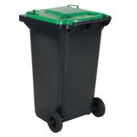Affaldsbeholder HDPE 240 liter gr&aring; med gr&oslash;nt l&aring;g