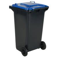 Affaldsbeholder HDPE 240 liter gr&aring; med bl&aring;t l&aring;g