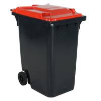 Affaldsbeholder HDPE 360 liter gr&aring; med r&oslash;dt l&aring;g