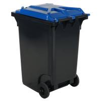 Affaldsbeholder HDPE 360 liter gr&aring; med bl&aring;t l&aring;g