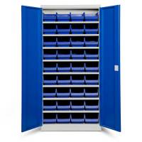 Opbevaringsskab med 36 blå kasser 1980x980x470mm, blå døre