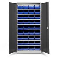 Opbevaringsskab med 36 bl&aring; kasser 1980x980x470mm, antracit d&oslash;re