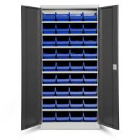 Opbevaringsskab med 36 blå kasser 1980x980x670mm, antracit døre